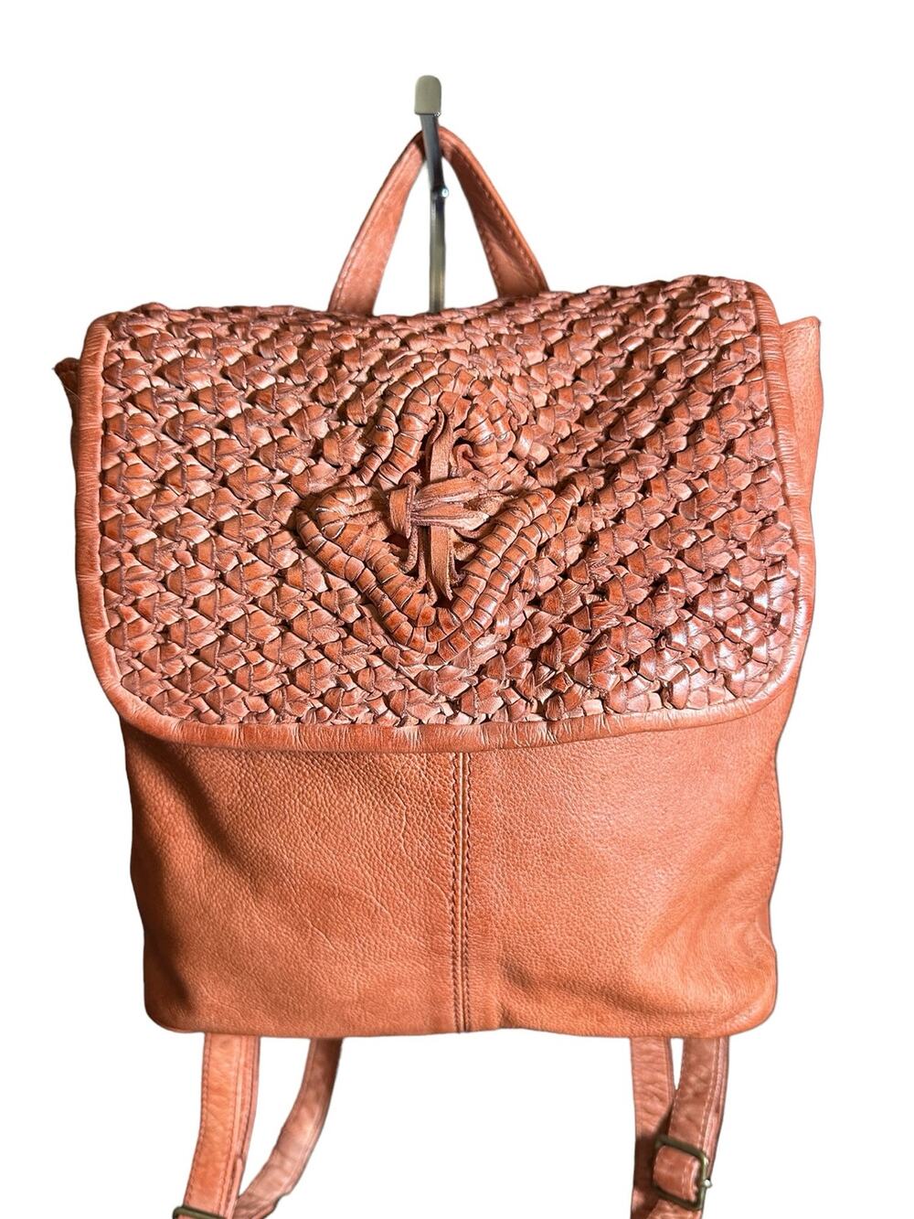 Frye & Co Backpack Small Leather and woven Esme Book Bag paprika